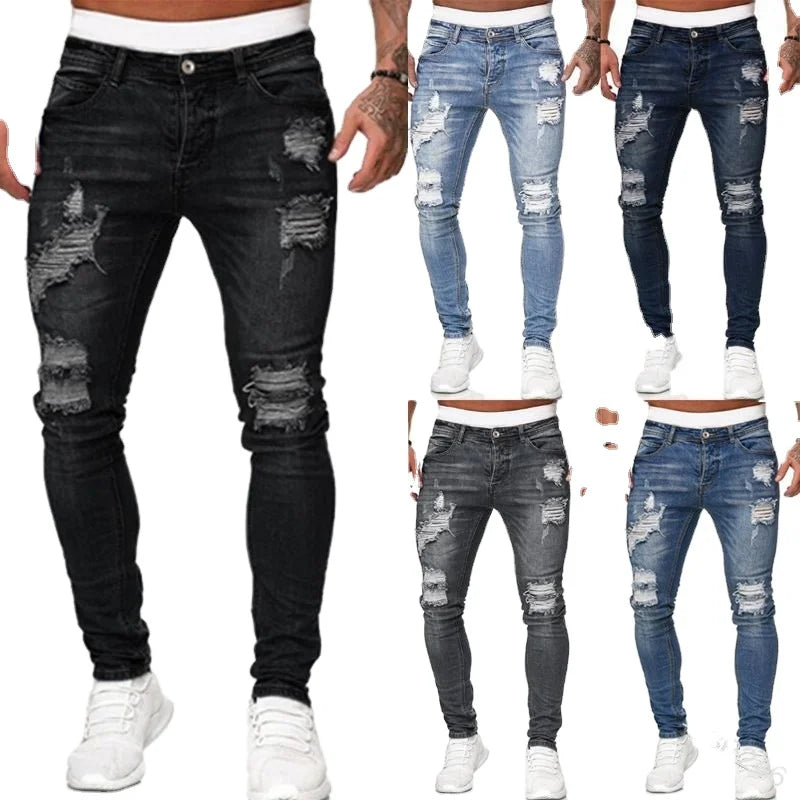 Nanchang Auyan Hot Sale Highwaisted Cross-border Trade Hole Plus Size Stacked Jeans Men