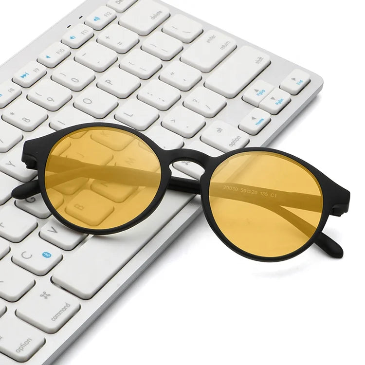 Tr90 Round Optical Frames Eyeglasses Branded Anti Blue Ray Glasses With Yellow Orange Lens