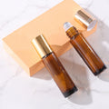 Hot Sale 10ml Amber Brown Glass Roll on Bottle Stainless Steel Roller Ball Golden Cap Perfume Roller Bottle