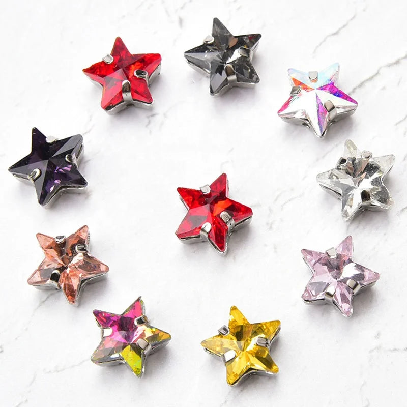 10mm Sew on Rhinestone Star Shape Crystal With Silver Claw for Needlework Wedding Dress Trim Shoes Charms Decoration Accessories