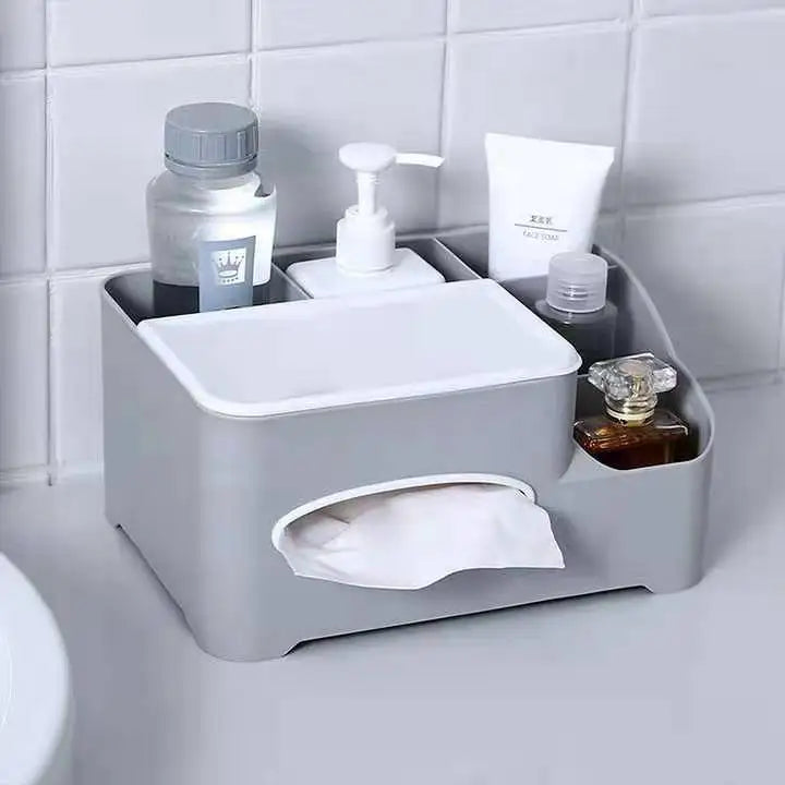 Haogle New Design Portable Make up Organizer Plastic Container Box Cosmetic Plastic Desktop Storage Box With Tissue Box
