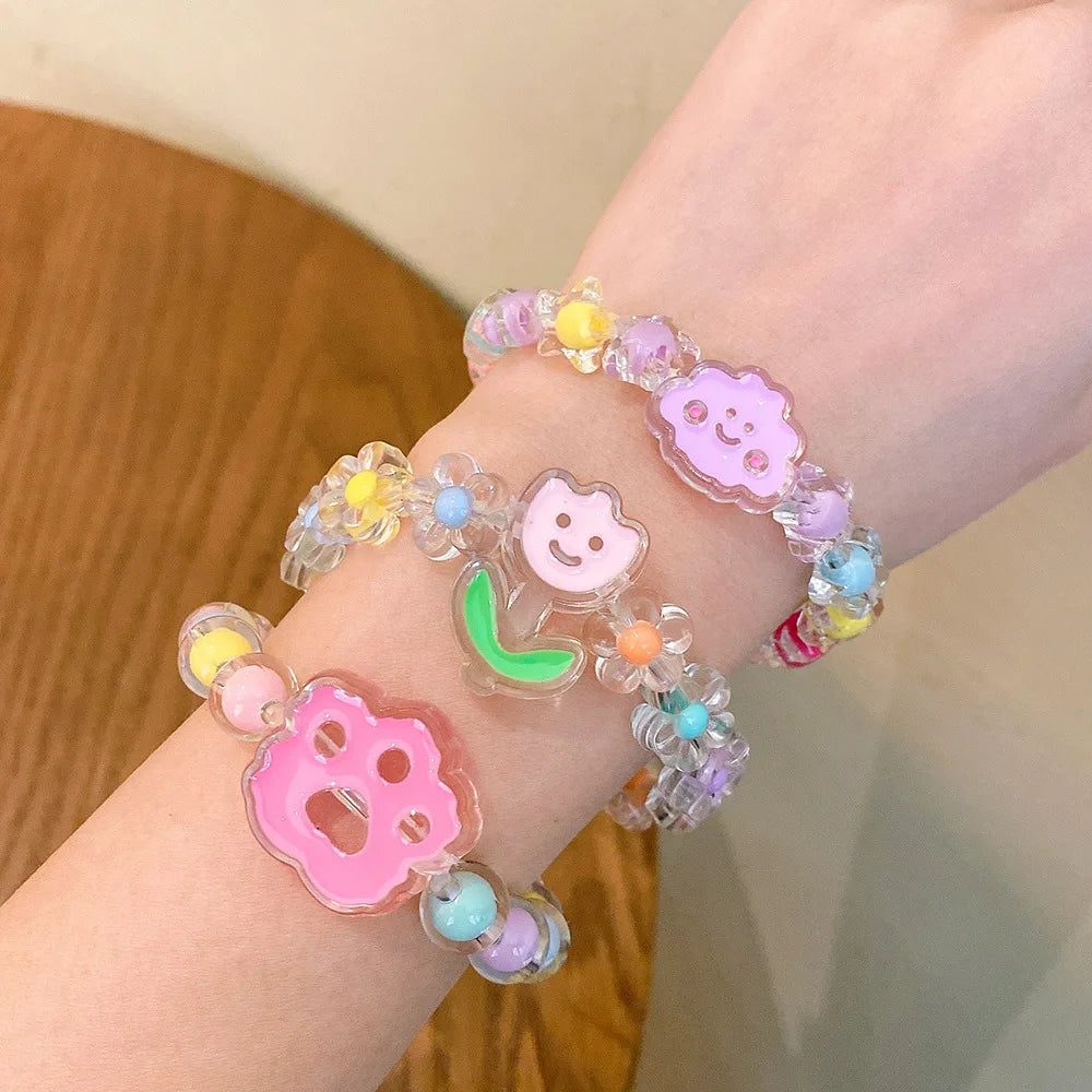 Cartoon Crown Clouds Peace Pendant Children's Bracelet Princess Jelly Color Beads Cute Girls Baby Wristband Student  Jewelry