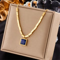 Nabest Stainless Steel Square Pendant Necklace Women Jewelry Waterproof 18k Gold Plated Blue Rhinestone Clavicle Choker