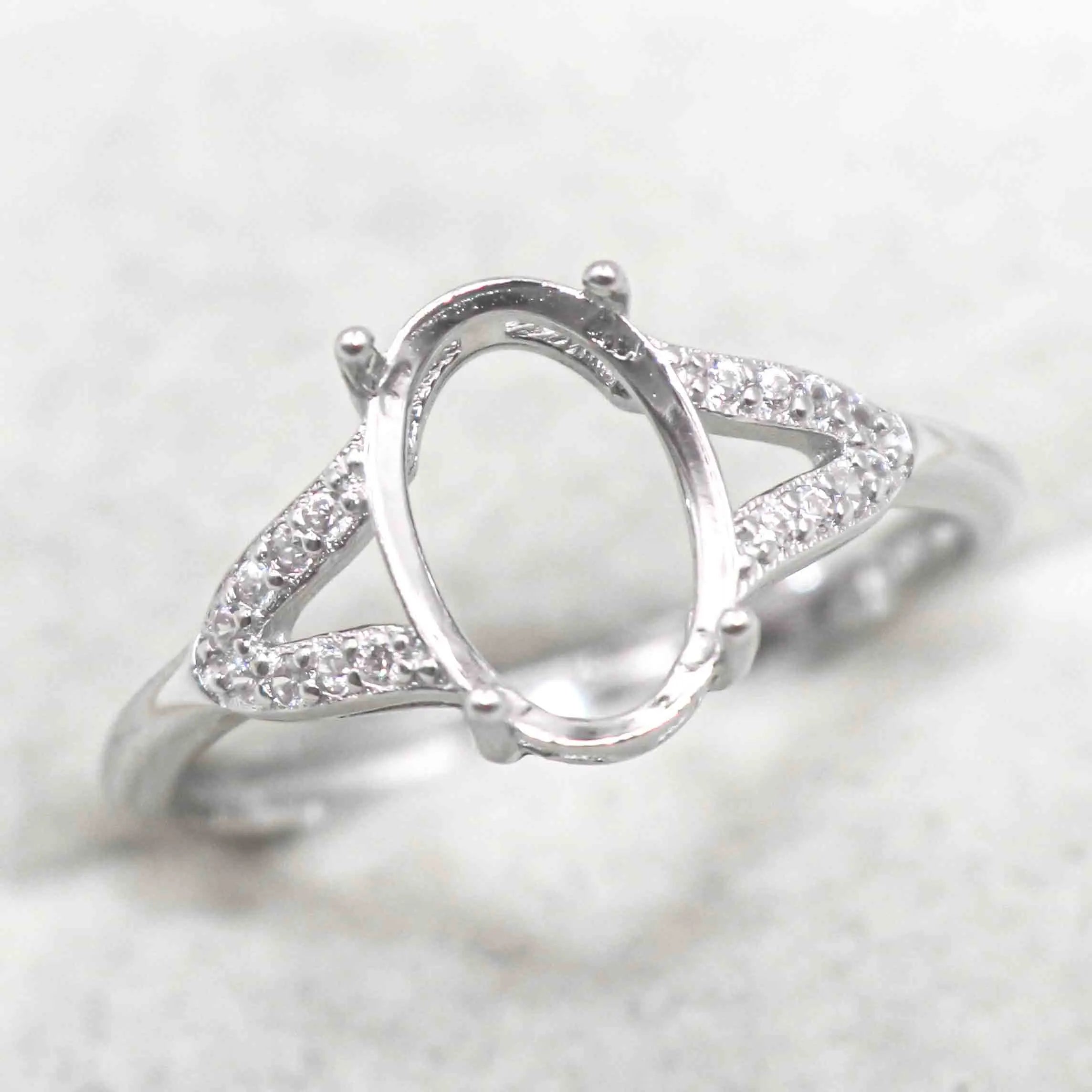 Sterling Silver 7*10/8*11/9*12mm Semi Mount Ring Frame Empty Blank S925 Setting Base Holder Without Center Stone for DIY Inlay
