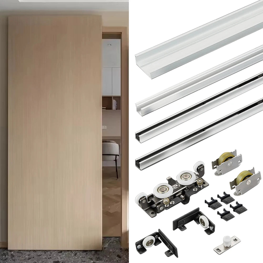 RHETECH Modern Durable Concealed Sliding Door Hardware System Ghost Door Invisible Sliding Track for Bedroom Kitchen Living Room