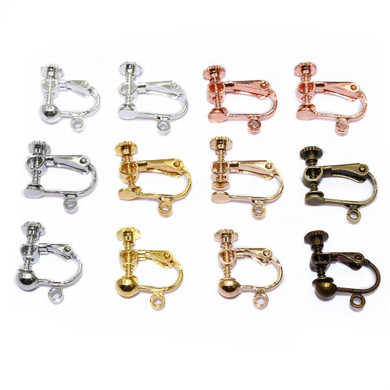 10pcs 15*13mm Brass Screw Ear Clip Earring Settings Rotate Pads Earring Findings Base Blank Bezel for Jewelry Making Supplies