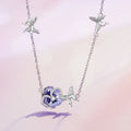 Factory 925 Sterling Silver Purple Enamel Pansy Flower Pendant Necklace Dancing Butterfly Adjustable Neck Chain for Women BSN336