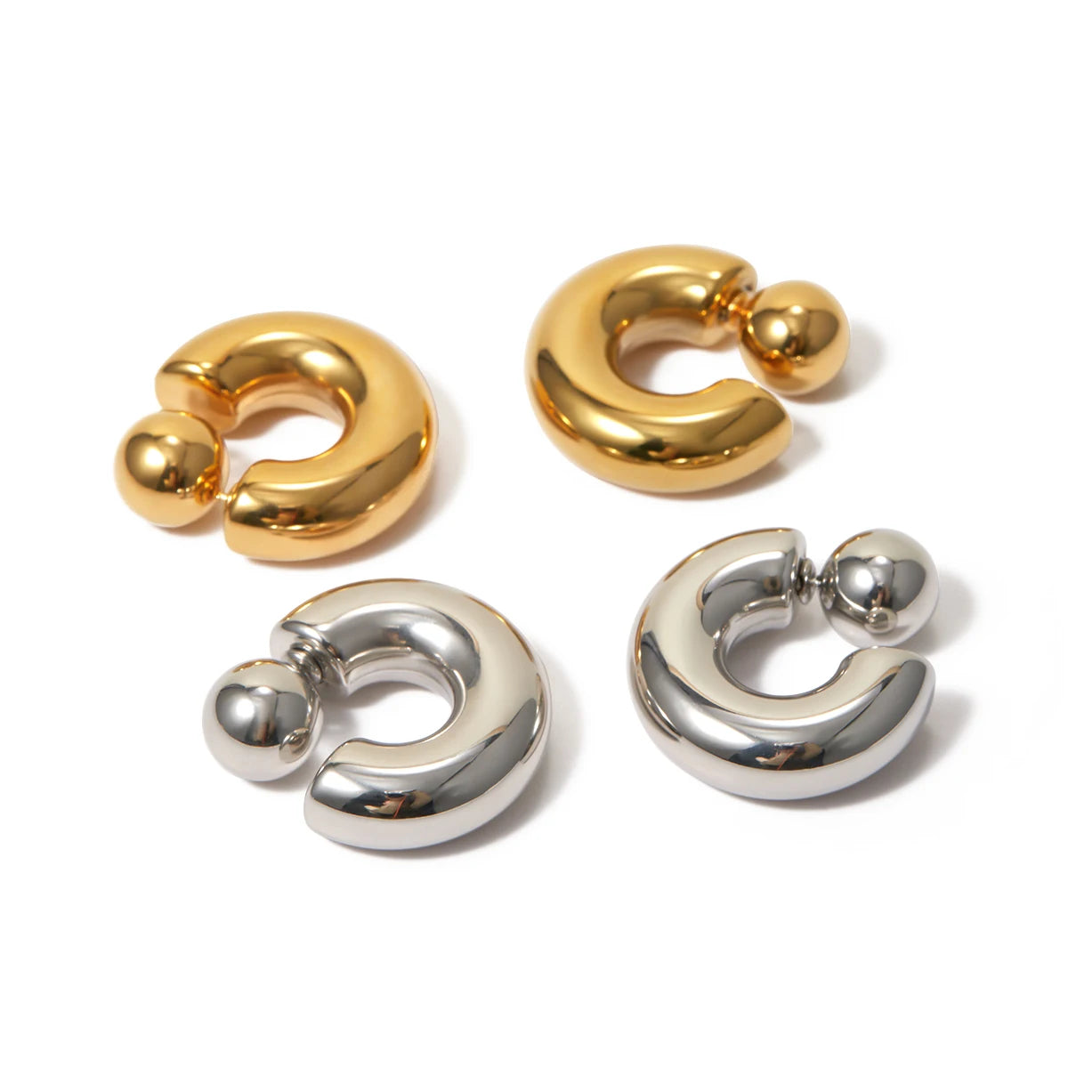 J&D Smooth CC Shape Earrings 18k PVD Gold Plated Stainless Steel Gold Silver Color CC Shape Earrings for Women