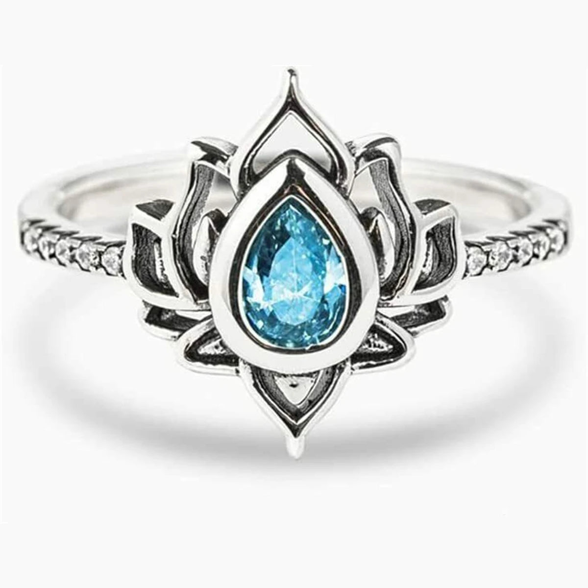 Unique Fashion Inlaid Zircon Sterling Silver Lotus Flower Ring Jewellery Gift for Woman Girls