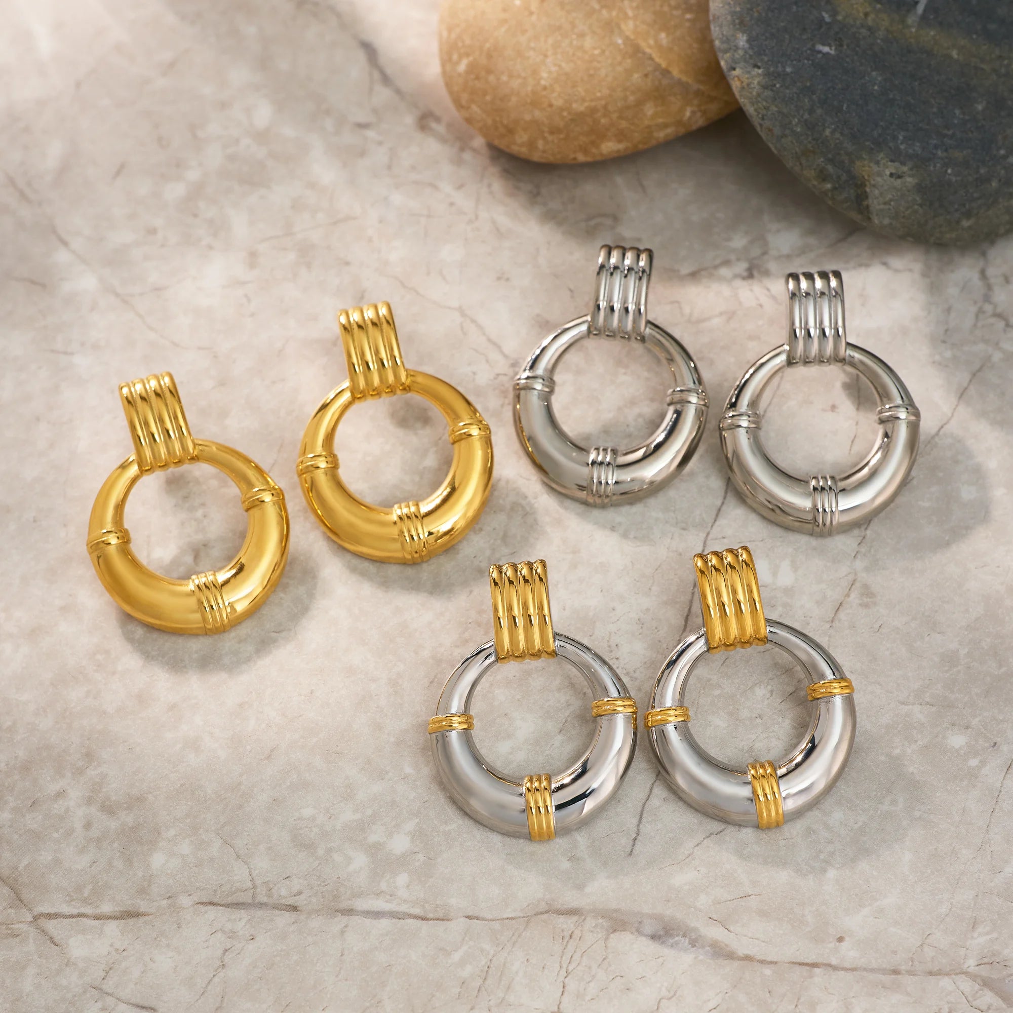 Dazan New Autumn HOT 18k Gold Plated Hypoallergenic Stainless Steel Vintage Cross Circle Mixed Gothic Dancer Earrings for Gift