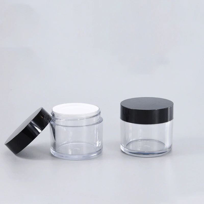 50ml PET Transparent Empty Cosmetics Face Eye Cream Plastic Jars with Black Lid