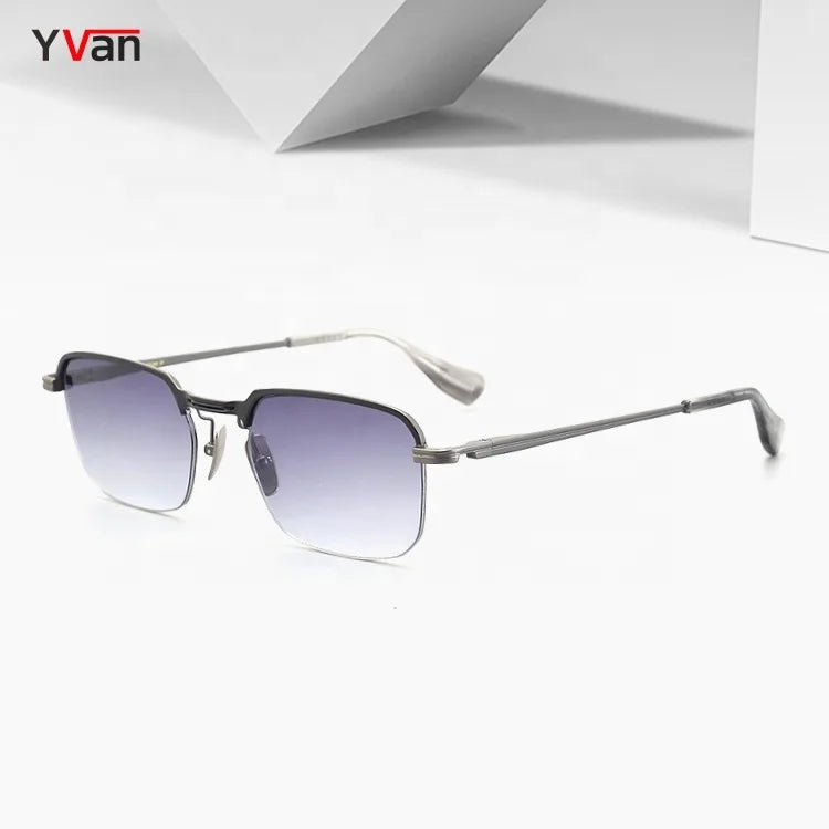 Titanium Square Half Frame Large Frame Sunglasses Custom Private Logo Shades Wide Frame Sun Glasses for Men High Quality