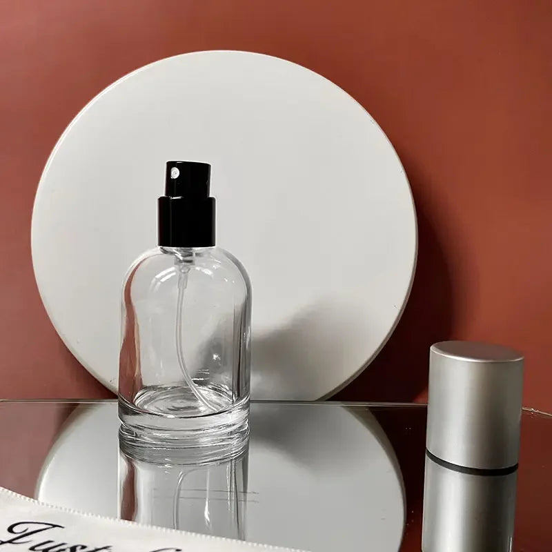 Ladies Cylindrical Glass Perfume Bottle with Pump Sprayer Refillable Skin Care Cream Cosmetic Portable Toner Bottle Small Batch