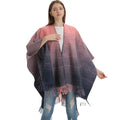 Ladies Autumn Winter Acrylic Warm Cashmere Ponchos European Fashion Color Gradient Striped Wraps Coat Women Poncho Shawls