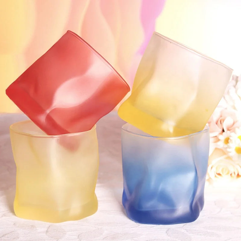 Old Fashioned Hand Blown Spray Color Tumbler Mug Red Blue Yellow White Colorful Irregular Crystal Frosted Shot Glass for Whiskey