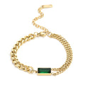 Wholesale Geometric Green CZ Stone Chain 18K Gold Plated Customize Stainless Steel Bracelet