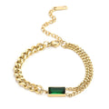 Wholesale Geometric Green CZ Stone Chain 18K Gold Plated Customize Stainless Steel Bracelet