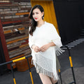 Autumn and Winter New Shawl Cloak V-Neck Pullover Sweater Tassel Batshirt Loose Versatile Knitted Drop Shoulder Coat