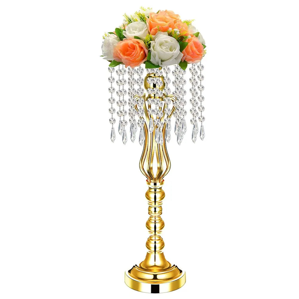 Luxury Centerpieces for Wedding Table Decoration Gold Silver Metal Flower Stand Wedding Table Centerpieces With Beads