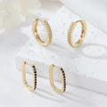 Hot Selling Minimalist Sophistication Brass 14K Gold Plated Hoop Earrings Featur Black Clear Zircon Fashion Huggie Earring