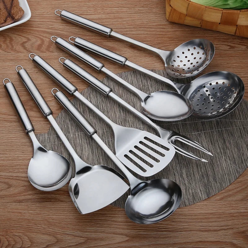 Pasta Server Hollow Long Handle Kitchenware Non-stick Heat Resistant Cooking Utensils Stainless Steel Silver Customized Logo