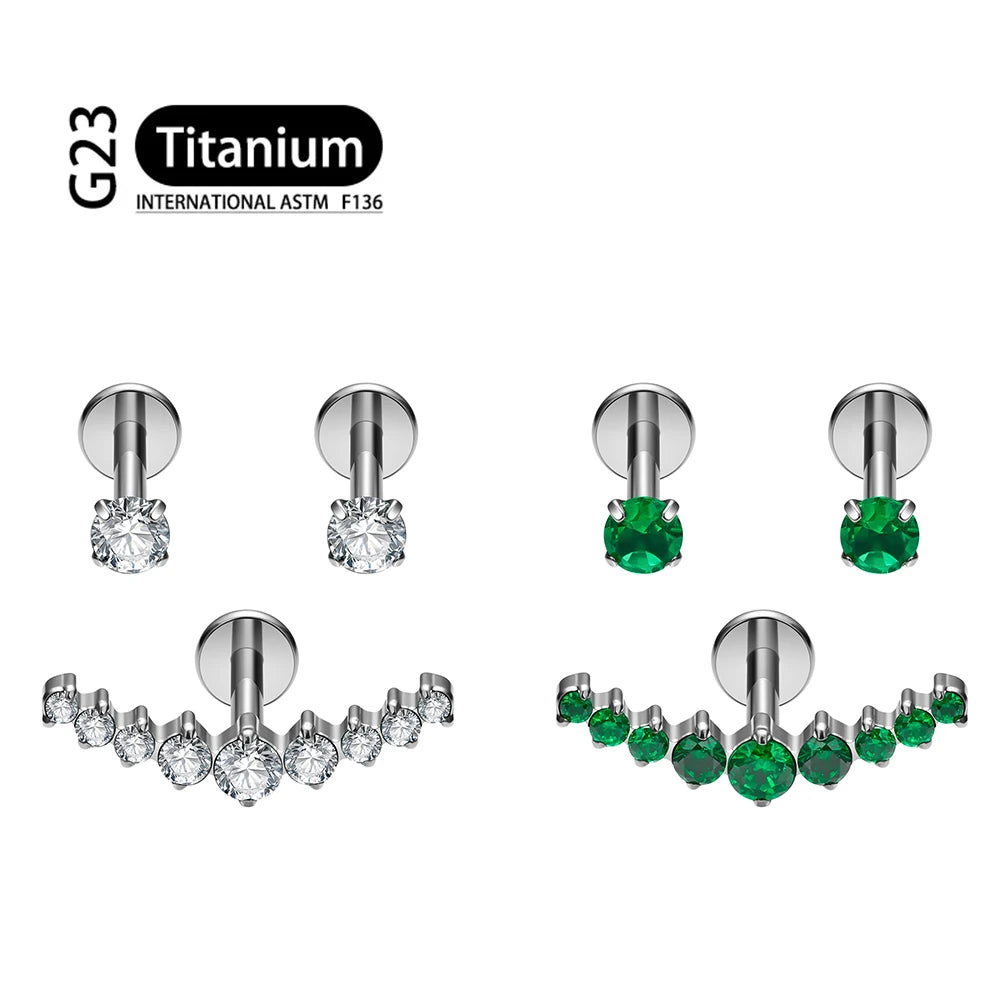 3 Pcs/Set G23 Titanium 16G Internal Thread 9 Round Zircon Ear Studs Labret Tragus Helix Cartilage  Body Piercing Jewelry