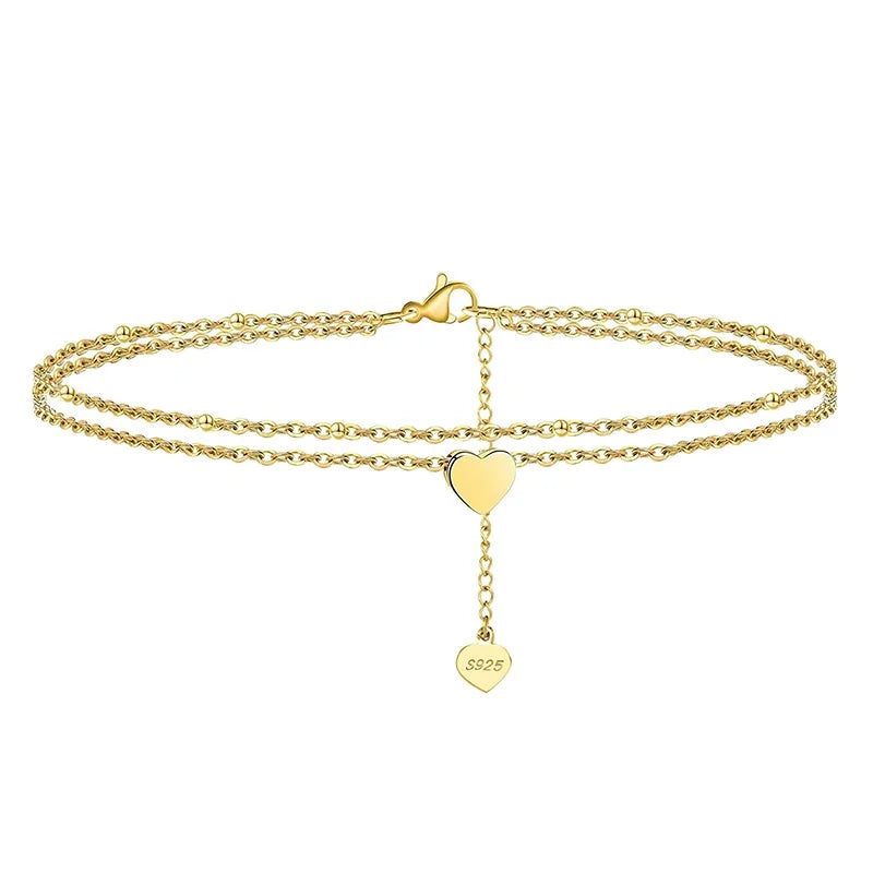RINNTIN SA17 Jewelry Finding 925 Silver Anklets Layered Satelittle Ankle Bracelet for Women Tobillera Gold Custom Ancle Bracelet