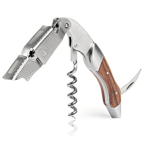 Professional Stainless Steel with Rosewood Inlay All-in-one Corkscrew Bottle Opener and Foil Cutter