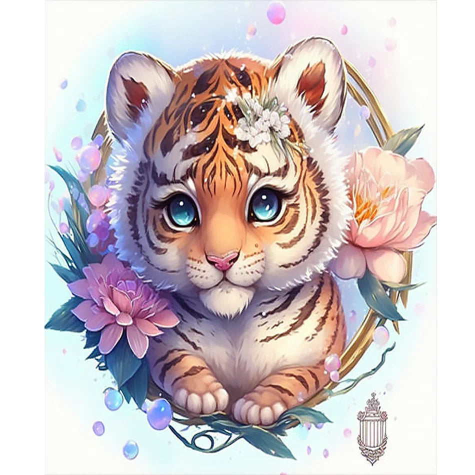 Beginner-Friendly Acrylic Paint Kit Cute Tiger Animals Picture Numbers 40x50cm Printed Landscape European Style for Home Decor