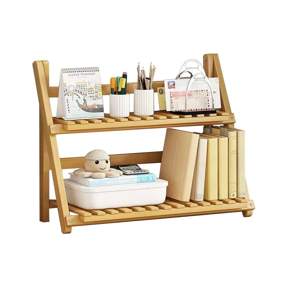 2nd Floor Desktop Manager Office Storage Shelf Bamboo Storage Containers