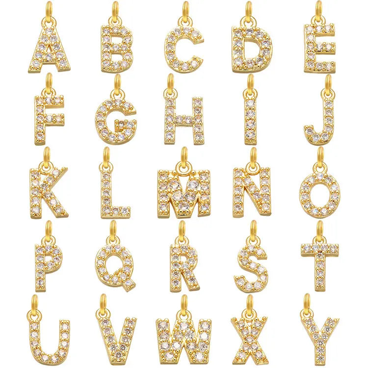 SC Hot Selling Mini Initial Pendants Charms Accessories Luxury Full Diamond 14K Gold Plated 26 Letter Pendants for Necklace