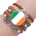 European National Country Flag Design Infinity Love Brown Leather Wrap Bracelets Manufacturer's Fashion Charm Bracelet