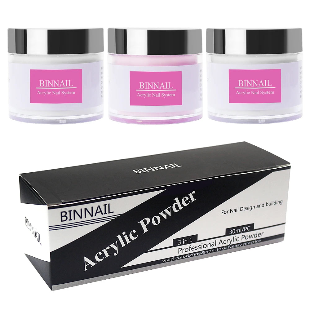 BIN Hot Selling 1OZ Packing 3pcs Per Sets clear pink White Nail Acrylic Powder Kit for Acrylic Nails