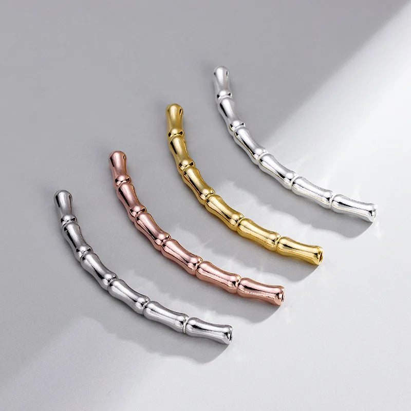 Dainty 925 Sterling Silver Curved Round Tube Spacer Beads Gold Plated Bamboo Knot Tube Spacer Beads for Bracelet Jewelry Making