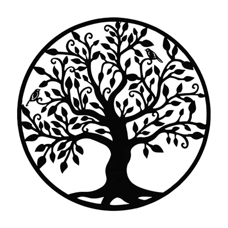 Silhouette Home Wall Decor Modern Coating Metal Laser Cut Pendant Tree Art Deco Style Framed Round Flower Design