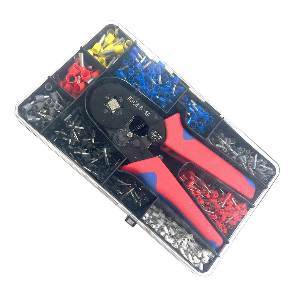 Insulated Ferrule Crimper Hand Tool Set Wire Stripper HSC8 6-4A Tubular Terminal Crimping Tool Pliers Kit With Box