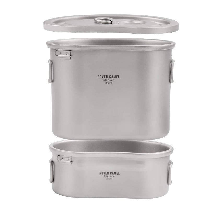 New Arrival Titanium Outdoor Camping Cookware Set 750ml+450ml Lunch Box Water Cup
