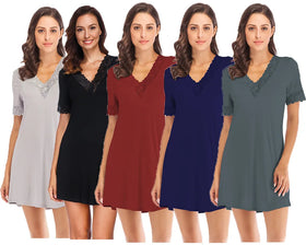 Woman Nightwear Sleepwear Casual Comfortable v Neck Lace Dress Pyjamas Women Sleepwear