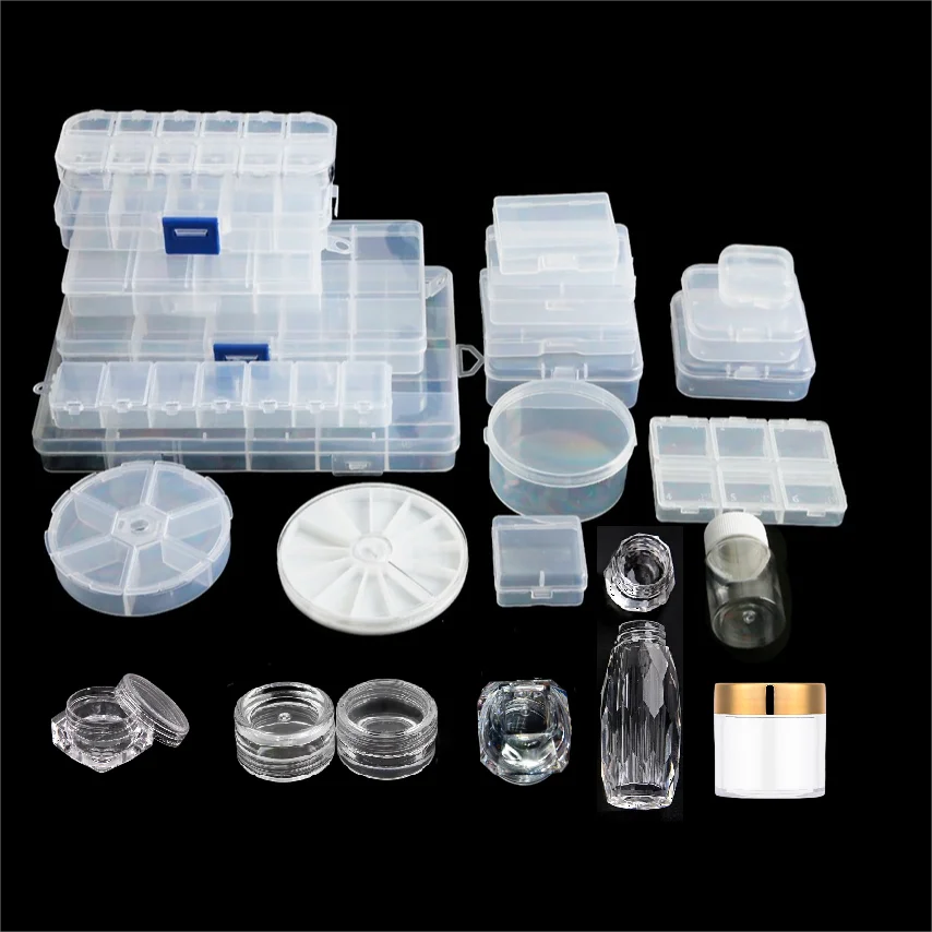 3/10/30/60ml Empty Jar Pot Clear Nail Art Rhinestone Gem Powder Separately Container Reusable Empty Bottles Jewelry Storage Box