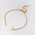 New Fashion Simple Anklet Bracelet Jewelry Set Fine 18K Gold Plated Stainless Steel Cross Charm Bracelet for Women Men Wholesale