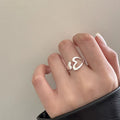 Fashionable Women Jewelry Adjustable Ring 925 Sterling Silver Hollow Heart Rings
