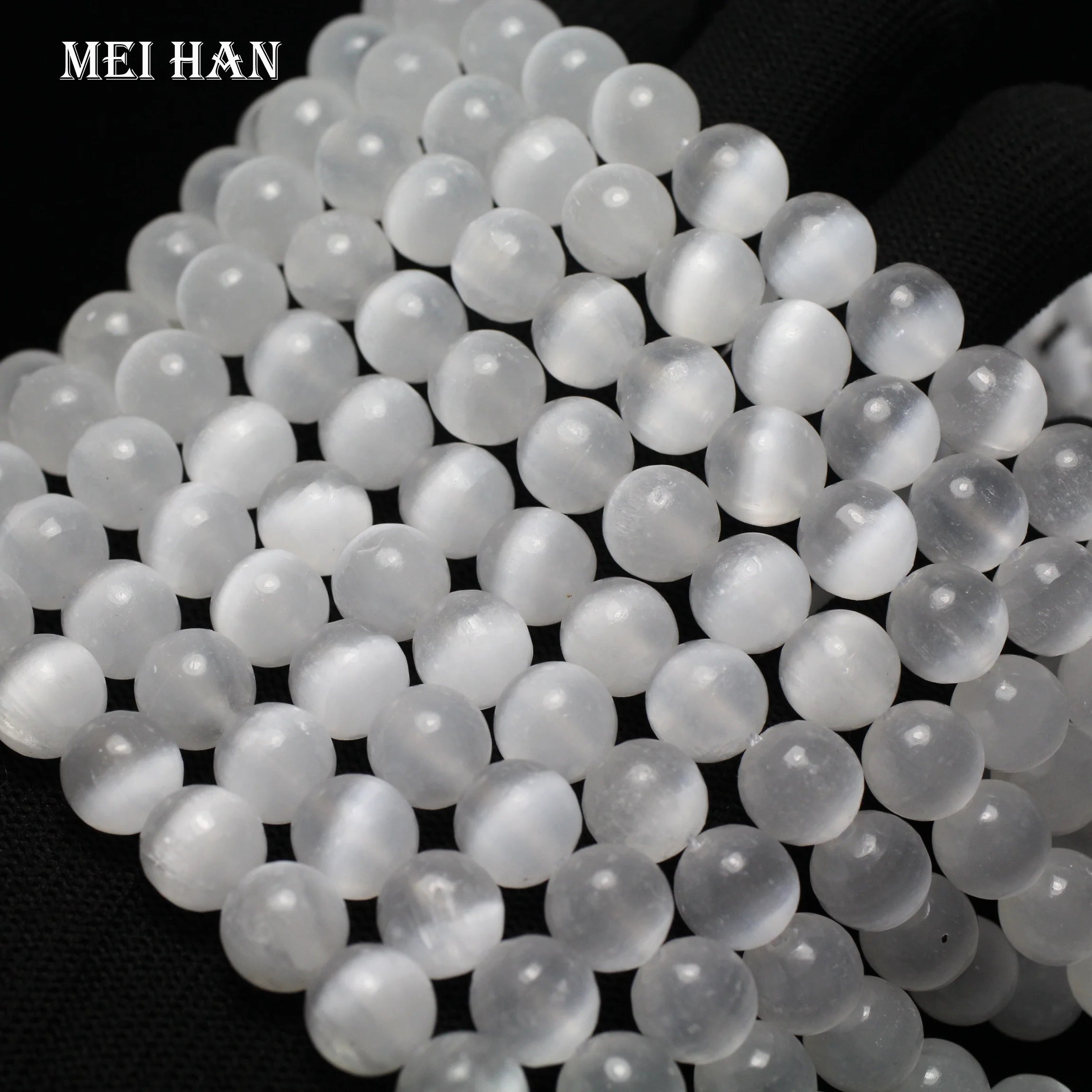 Meiahn Wholesale Natural White Calcite Selenite Smooth Round Loose Beads Stones for Jewelry Making Design DIY