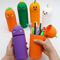 Customized Color Packing Silicone Stand up Pen Pouch with Cute Animal Face for School Pencil case