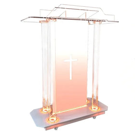 Large Cross Acrylic Podium Church Pulpit with LED Lights and Wheels for Church Wedding Concert