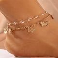 2025 New Simple Rhinestone Foot Chain Butterfly Pendant Multi-layer Foot Chain for Girls