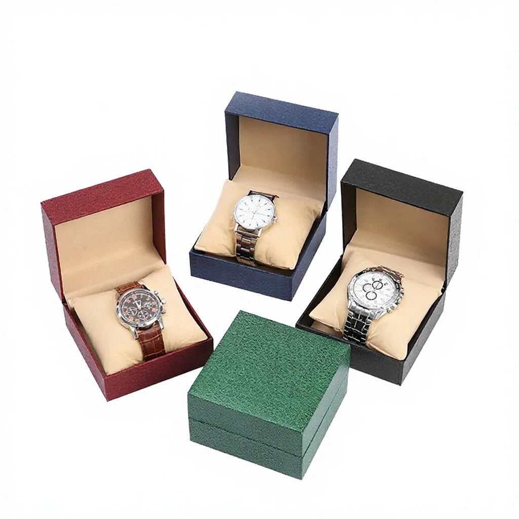 Fast Delivery Lychee Pattern Wrist Watch Holder Display Storage Box Organizer Case Water Resistant with Pillow 10X10CM