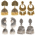 Set of 4 Fashion Handmade Gypsy Bohemian Gold Polish Oxidized Peacock Stud Beads Indian Small Jhumki Earrings