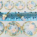 DAMAI Flower Tea Party Macaron Blue Girls Birthday Disposable Premium  Party Tableware Dinnerware Paper Cups Napkins Plates