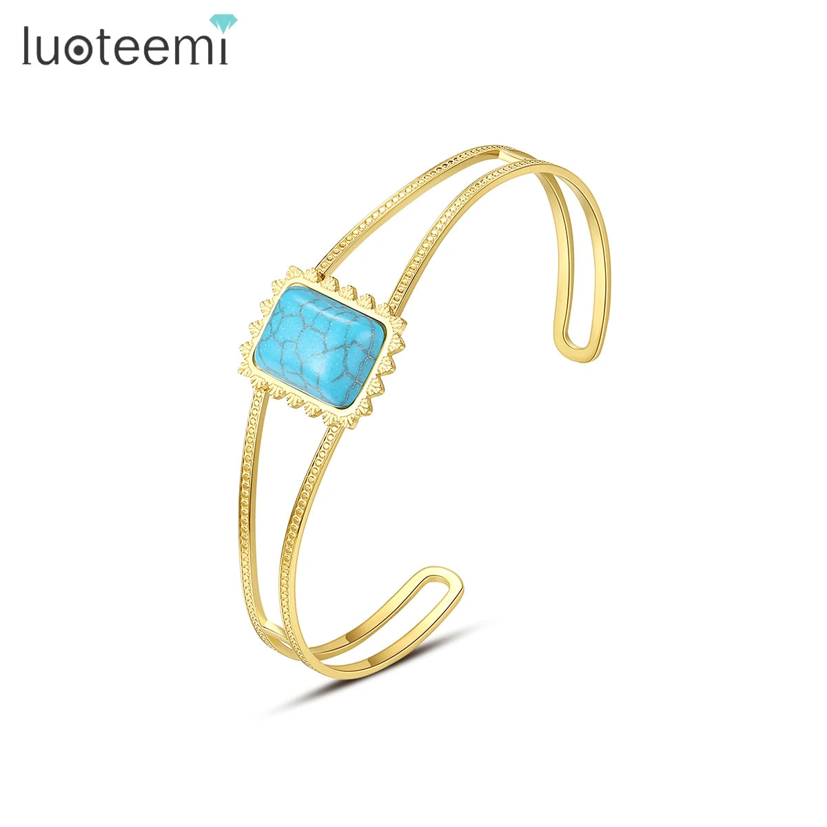 SP-LAM Hot Sale Bangle Lady New Arrival Woman Vintage Gold Plated Cuff Open Bracelet Turquoise Jewelry