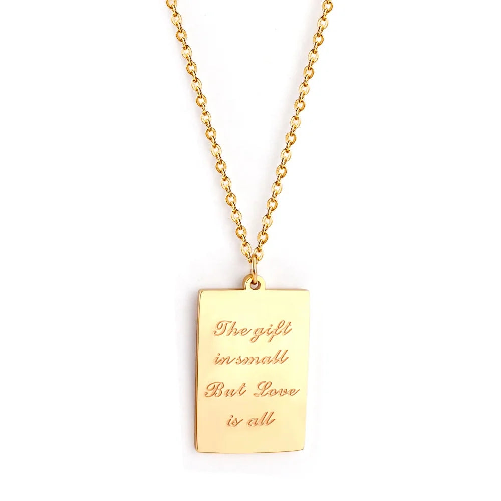 2022 Fashion Custom Stainless Steel Chain Necklace 18K Gold Plated Rectangle Pendant for Wedding Party Gifts Personalized Letter